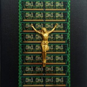 Scientific sculpture jesus techno